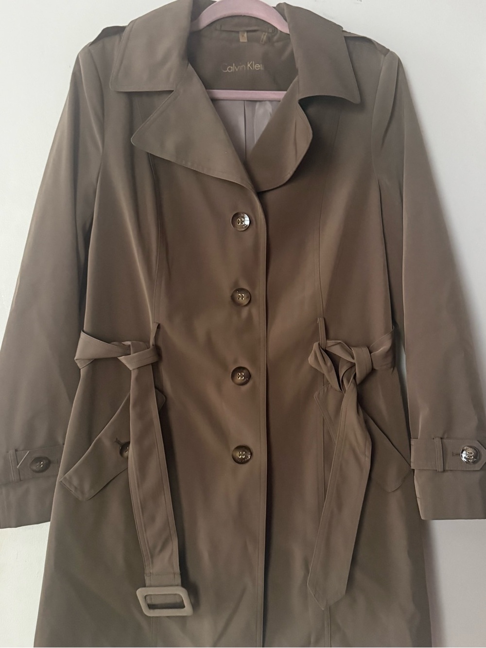 Calvin Klein Olive-Brown Trench Coat - water resistant finish